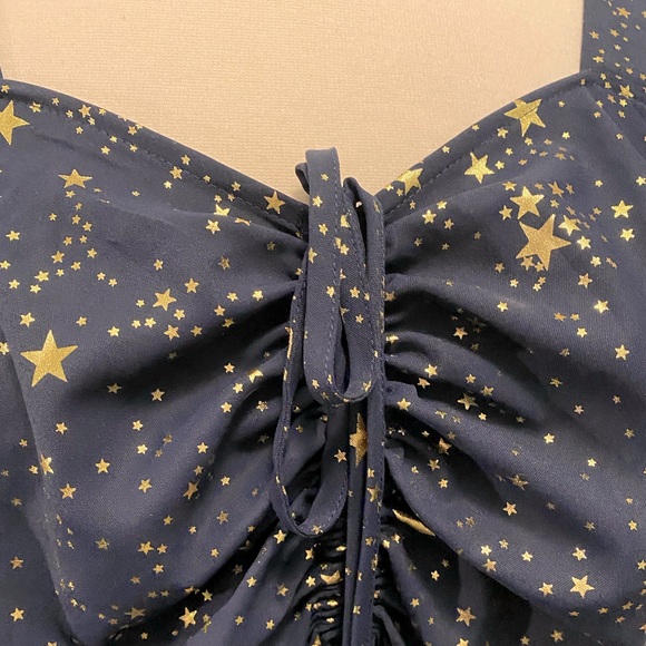 Bloomchic Navy and Gold Stars Flutter Sleeve Maxi Dress w Pockets Size 30 NWT - Picture 7 of 12